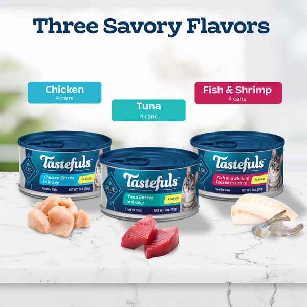 Blue Buffalo Tastefuls Natural Flaked Wet Cat Food Variety Pack, Tuna, Chicken, Fish & Shrimp