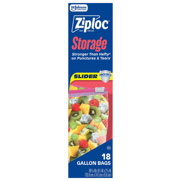 Ziploc Storage Slider Gallon Bags, Power Shield™ Technology, Expandable Bottom