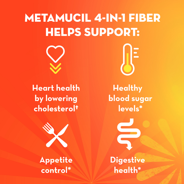 Metamucil Daily Fiber Supplement, Psyllium Husk Fiber Powder, Real Sugar, Orange