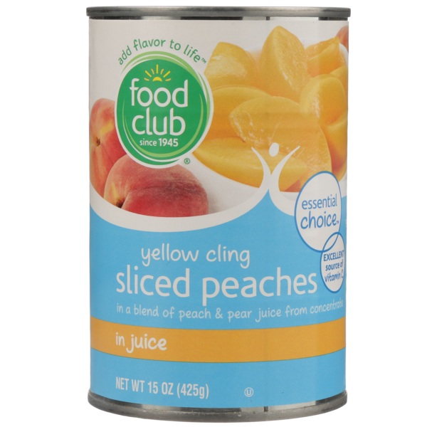 Food Club Yellow Cling Sliced Peaches In A Blend Of Peach & Pear 100% Juice From Concentrate