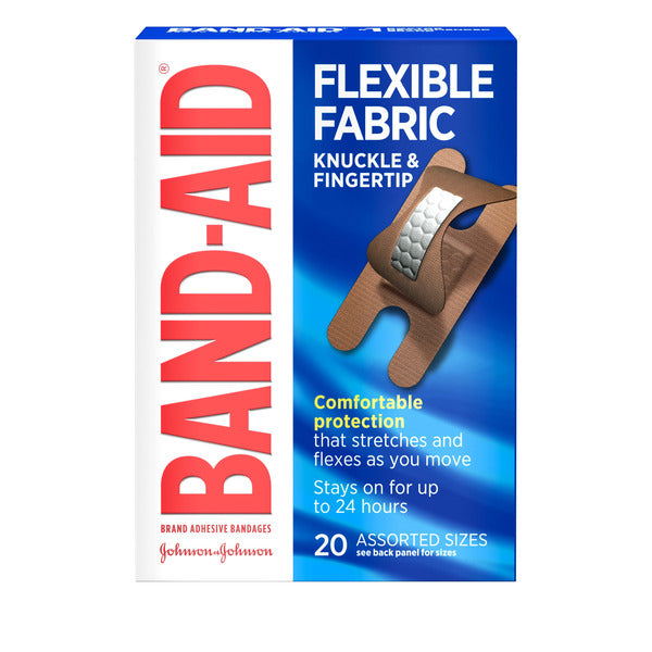 BAND-AID Sterile Flexible Fabric Adhesive Bandages, For Protection & Wound Care of Minor Cuts & Burns, With Quilt-Aid Technology to Cushion Painful Wounds, Finger & Knuckle, 20 ct