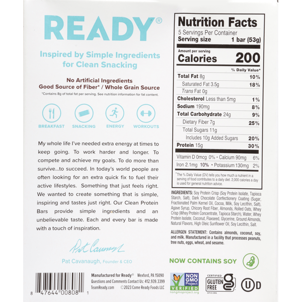 Ready Protein Bar, Dark Chocolate Coconut Almond Flavored