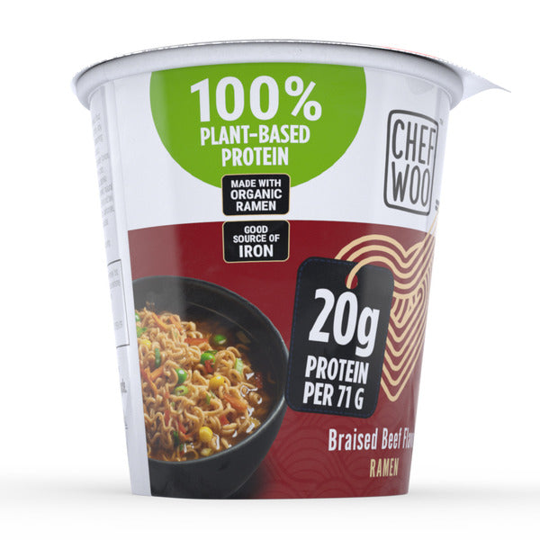Chef Woo  Braised Beef Ramen Cup Noodle, 20g Protein