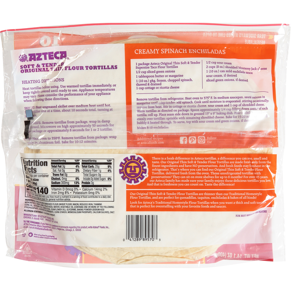 Azteca Tortillas, Original Thin Flour, Supersize Taco