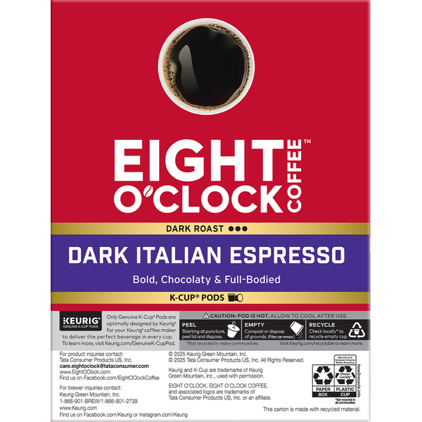 Eight O’Clock K-Cup Pods Ground Arabica Dark Roast Dark Italian Espresso Coffee