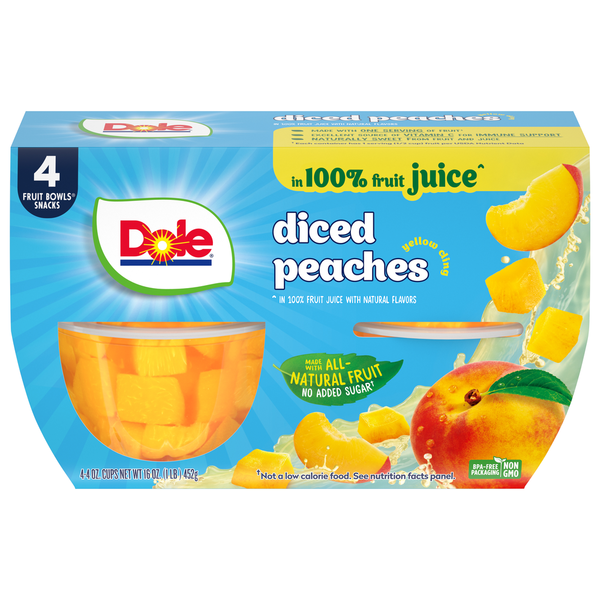 Dole Diced Peaches, in 100% Fruit Juice with Natural Flavors, Yellow Cling