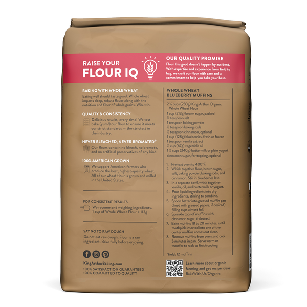 King Arthur Baking Company 100% Organic Whole Wheat Flour, 100% Whole Grain, Non-GMO Project