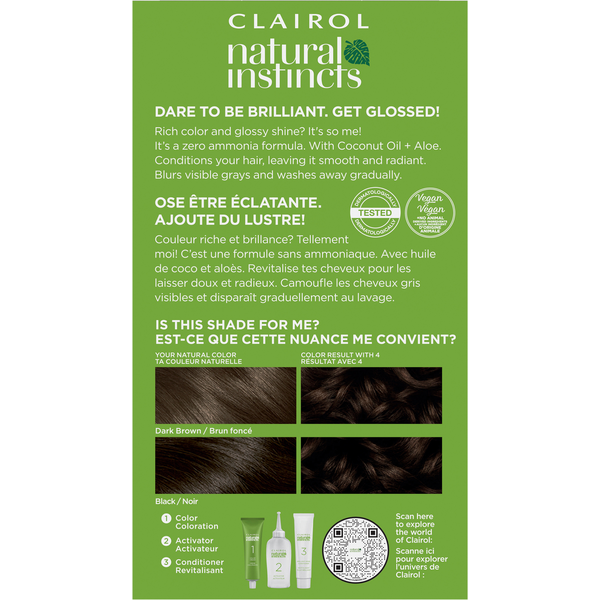 Clairol 4 Dark Brown Zero Ammonia Vegan Hair Color with Coconut Oil + Aloe