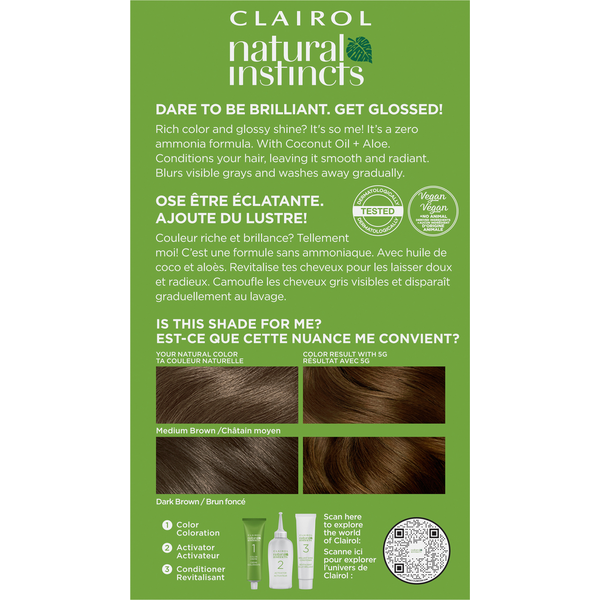 Clairol 5G Medium Golden Brown Zero Ammonia Vegan Hair Color with Coconut Oil + Aloe