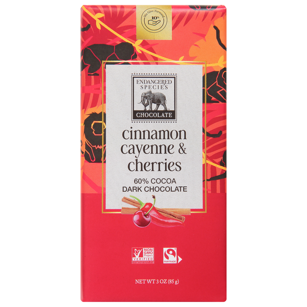 Endangered Species Dark Chocolate, Cinnamon Cayenne & Cherries, 60% Cocoa
