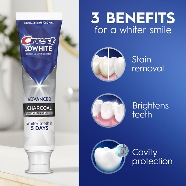 Crest 3DWhite Advanced Toothpaste, Charcoal, 3.3 oz, Pack of 3