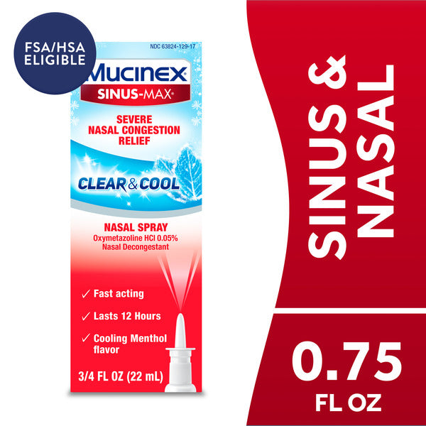 MUCINEX® Mucinex Sinus-Max Severe Nasal Congestion Relief Clear & Cool Nasal Spray, 0.75 fl. oz., Lasts 12 Hours, Fast Acting, Cooling Menthol Flavor