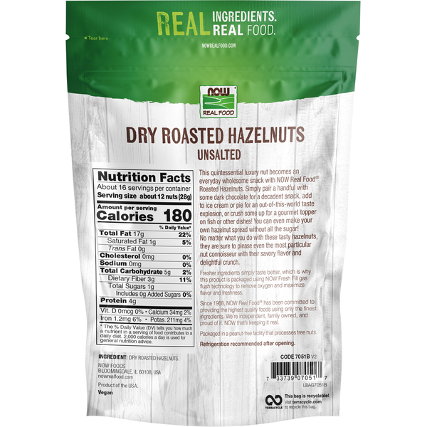 NOW Real Food Hazelnuts, Dry Roasted & Unsalted