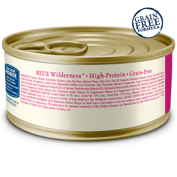 Blue Buffalo Wilderness High Protein Grain Free, Natural Adult Pate Wet Cat Food, Salmon