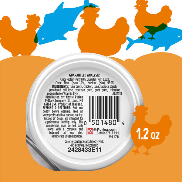 Purina Friskies Natural, Grain Free Wet Cat Food Lickable Cat Treats, Lil' Soups Flaked Chicken