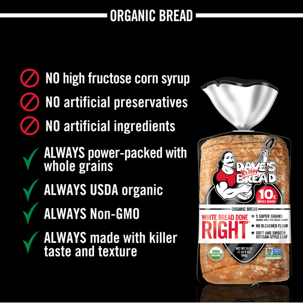 Dave's Killer Bread White Bread Done Right, Artisan-Style Organic White Bread, 24 oz Loaf