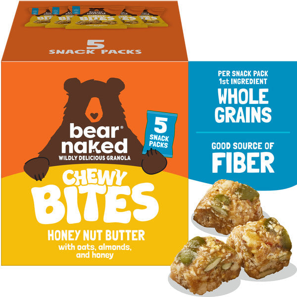 Bear Naked Chewy Granola Bites, Whole Grain and Fiber, Honey Nut Butter,  Box (5 Pouches)