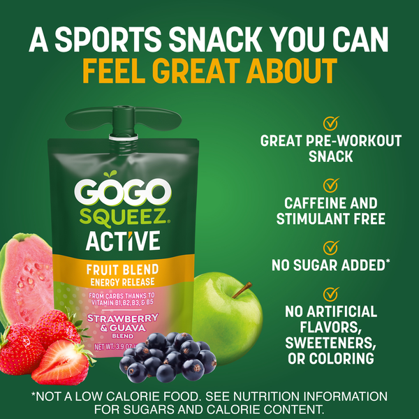 GoGo Squeez Active Energy No Sugar Added Tropical Fruit Blend Pouches, 3.9 oz (4 Pack)