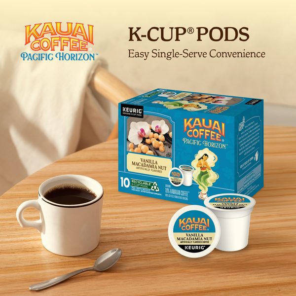 Kauai Coffee K-Cup Pods Ground Vanilla Macadamia Nut Coffee