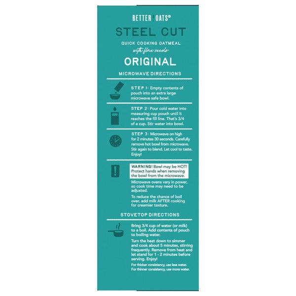Better Oats Steel Cut Original Instant Oatmeal with Flax Seeds