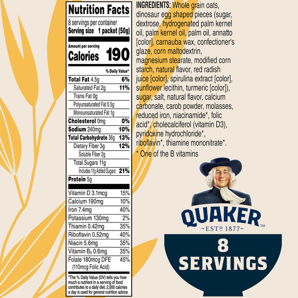 Quaker Instant Oatmeal Dinosaur Eggs Brown Sugar 1.76 Oz, 8 Count