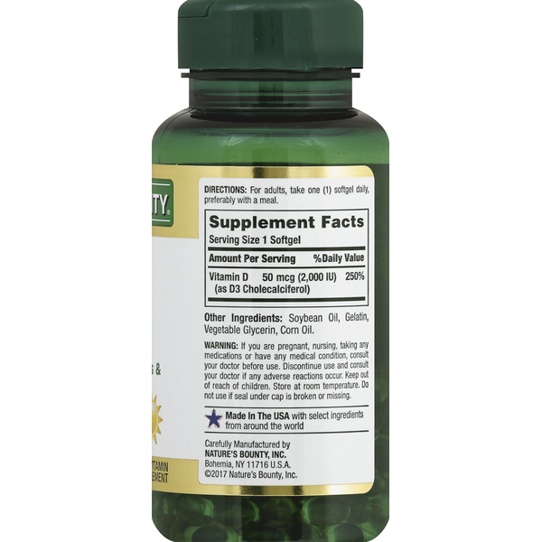 Nature's Bounty Vitamin D3, 50 mcg, Rapid Release Softgels