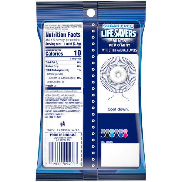 Life Savers PepOMint Sugar Free Breath Mints Hard Candy Blue