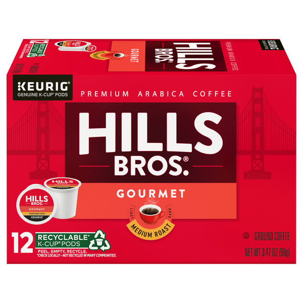 Hills Bros. K-Cup Pods Ground Premium Arabica Medium Roast Gourmet Coffee