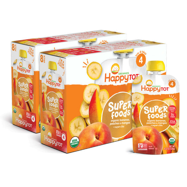 Happy Tot Organics Superfoods Stage 4 Organic Bananas, Peaches & Mangos + Super Chia Pouch 4.22 oz UNIT
