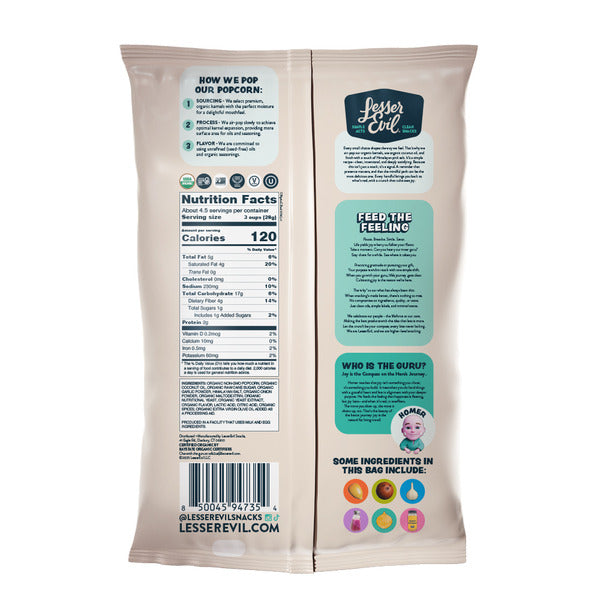 LesserEvil Organic Popcorn, Garlic Parmesan