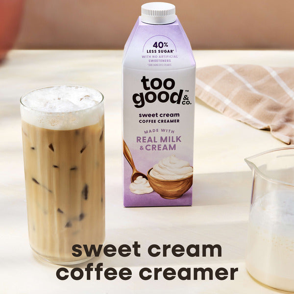 Too Good & Co. Sweet Cream Coffee Creamer, Flavored Creamer Made with Real Milk and Cream, Tastes Great in Iced Coffee and Cold Brew, 25.4 fl oz