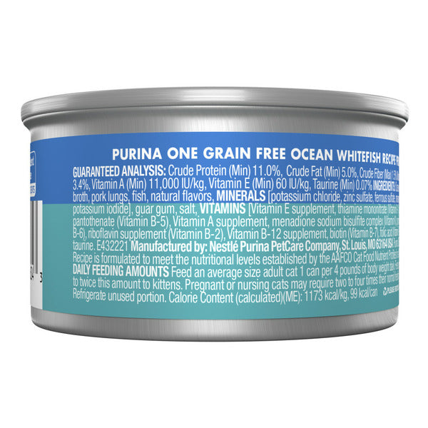 Purina ONE Natural, High Protein, Grain Free Wet Cat Food Pate, Ocean Whitefish Recipe