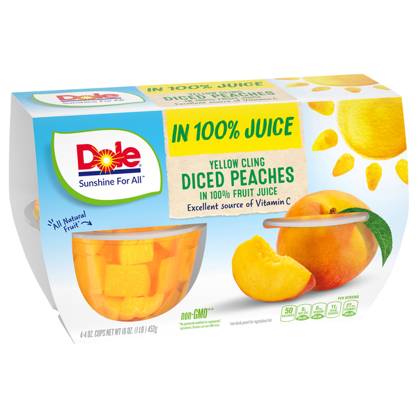 Dole Diced Peaches, in 100% Fruit Juice with Natural Flavors, Yellow Cling