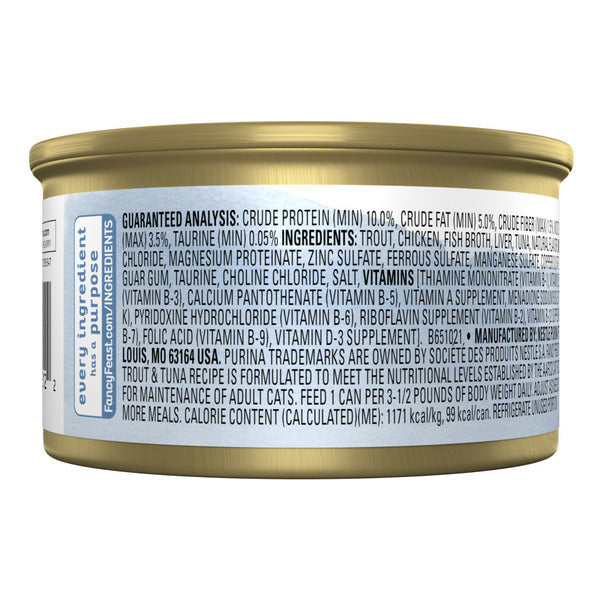 Purina Fancy Feast Grain Free Wet Cat Food Pate Gourmet Naturals Trout and Tuna Recipe