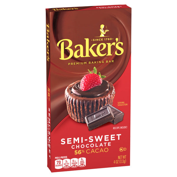 Baker's Semi-Sweet Chocolate Premium Baking Bar with 56% Cacao
