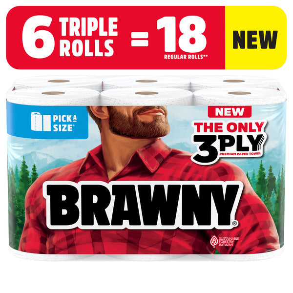 BRAWNY PICK-A-SIZE PAPER TOWELS, 6 TRIPLE ROLLS