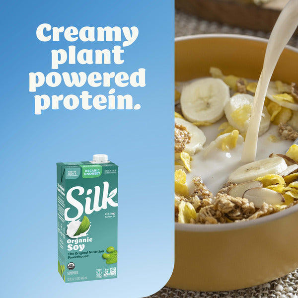 Silk Soy Milk, Organic Unsweet, Shelf Stable, Dairy Free, Lactose Free, Vegan Milk with 8g Protein per Serving, 32 FL OZ Quart