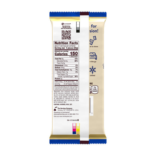 Hershey's SYMPHONY Milk Chocolate, Almonds and Toffee XL, Candy Bar, 4.25 oz (16 Pieces)