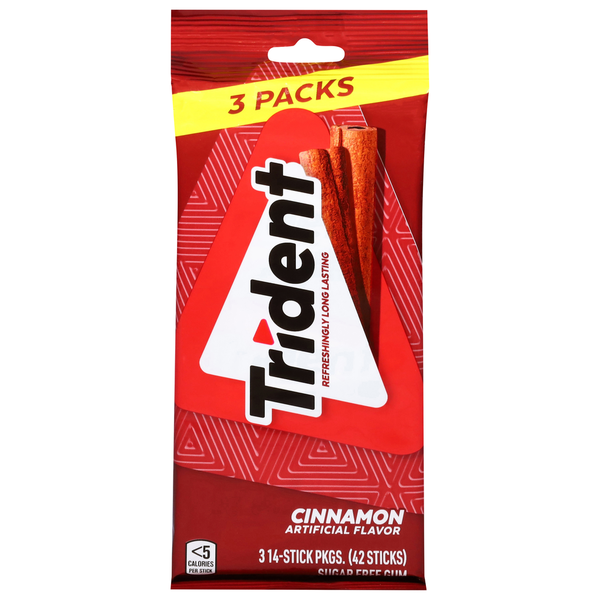 Trident Gum, Sugar Free, Cinnamon, 3 Packs