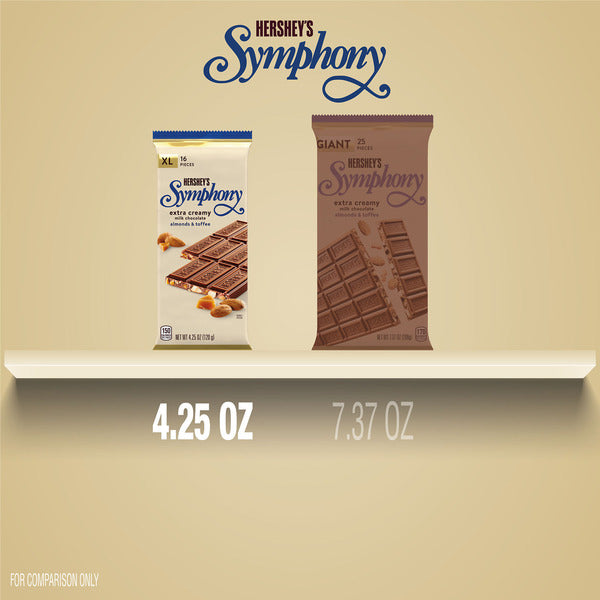 Hershey's SYMPHONY Milk Chocolate, Almonds and Toffee XL, Candy Bar, 4.25 oz (16 Pieces)