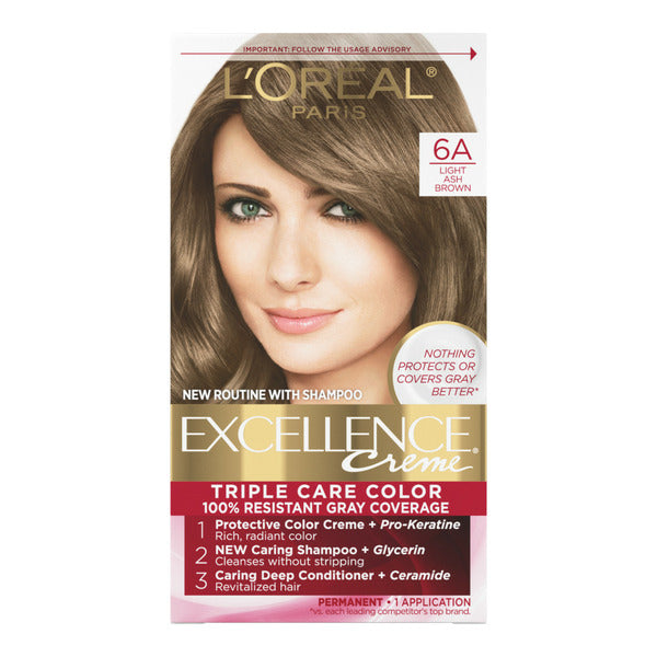 L'Oreal Creme Permanent Triple Care Hair Color, 6A Light Ash Brown