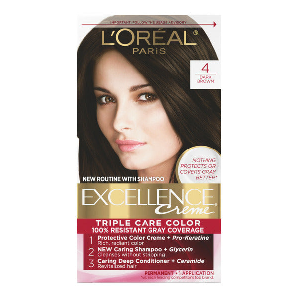 L'Oreal Creme Permanent Triple Care Hair Color, 4 Dark Brown