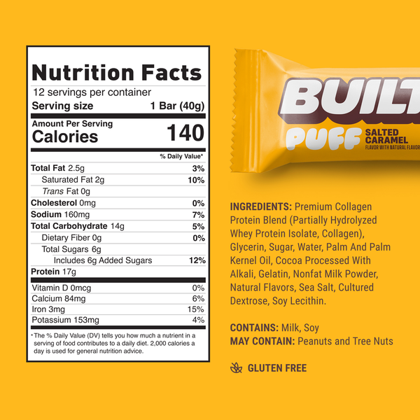 BUILT Puff Protein Bar, Salted Caramel, Single Puff Bar