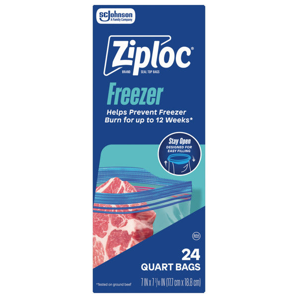 Ziploc Quart Freezer Storage Bags, Stay Open Design, Easy to Fill
