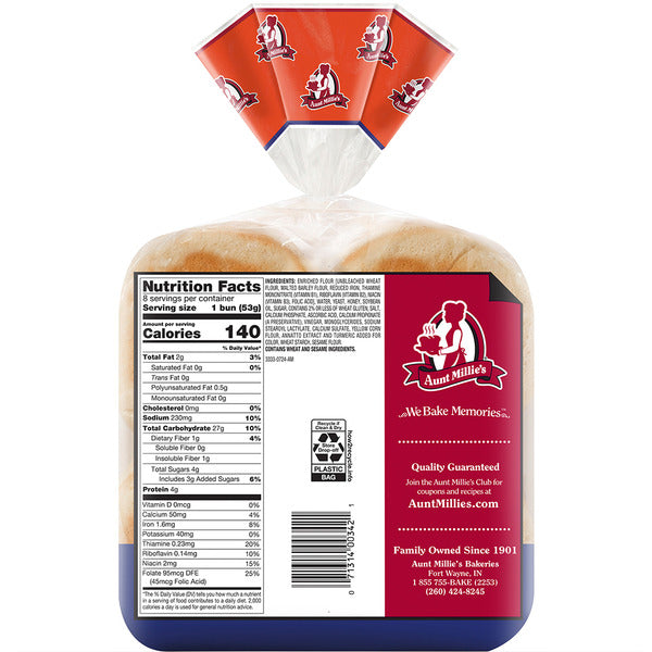 Aunt Millie's Stadium, Honey Hamburger Bun
