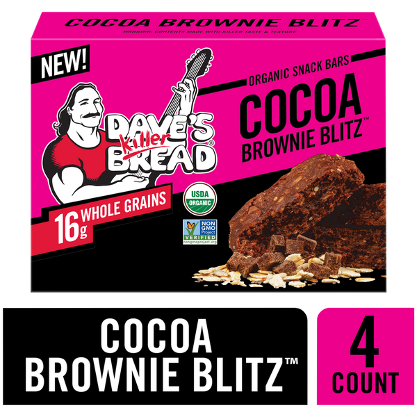 Dave's Killer Bread Cocoa Brownie Blitz Organic Snack Bars, 4 Individually Wrapped Snack Bars