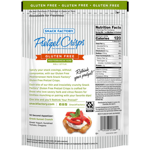 Snack Factory  Gluten Free Mediterranean Herb Pretzels