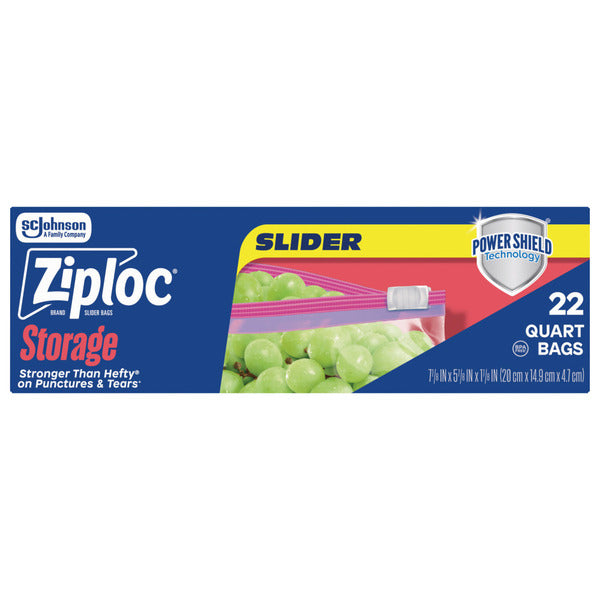 Ziploc Storage Slider Quart Bags, Power Shield™ Technology, Expandable Bottom