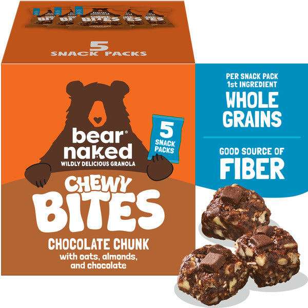 Bear Naked Chewy Granola Bites, Whole Grain and Fiber, Chocolate Chunk,  Box (5 Pouches)