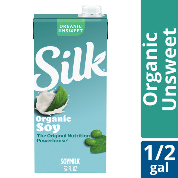 Silk Soy Milk, Organic Unsweet, Shelf Stable, Dairy Free, Lactose Free, Vegan Milk with 8g Protein per Serving, 32 FL OZ Quart